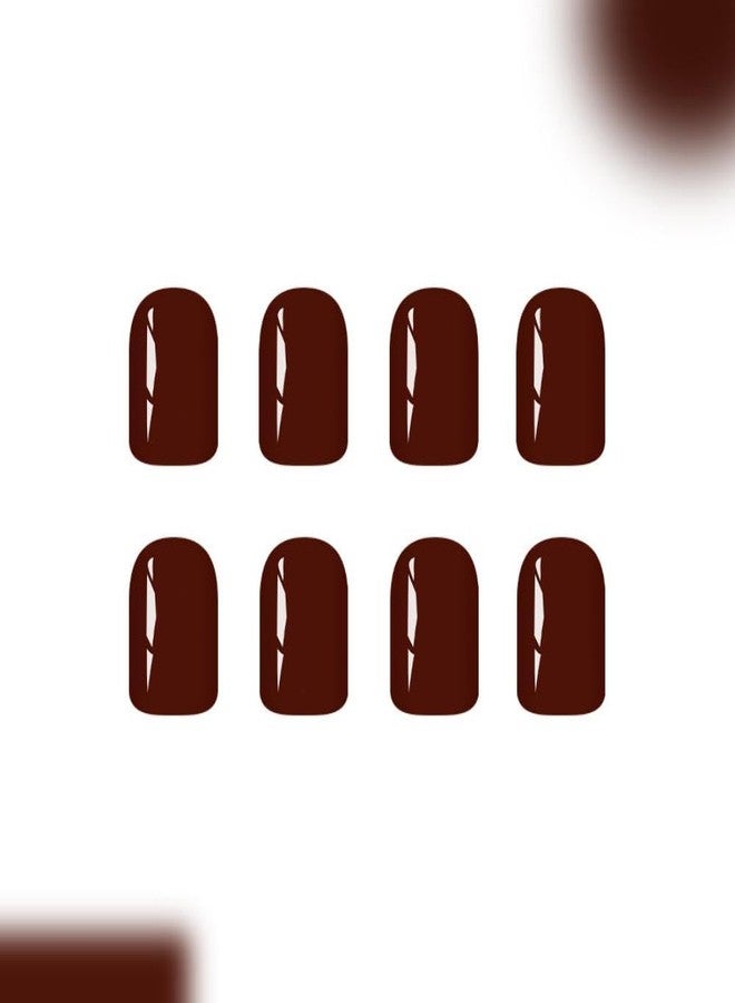 Sevgob Short Square Press on Nails Dark Brown Fake Nails with Designs Solid Color Stick on Nails Glossy Thanksgiving Day False Nails Full Cover Autumn Fall Glue on Nail for Women Girls Manicure 24Pcs - Image 4
